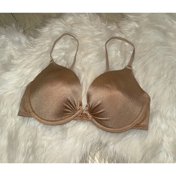 Vintage Vtg Vassarette 75-334 Satin Padded Underwire Bra Womens 34C Beige - Picture 1 of 6